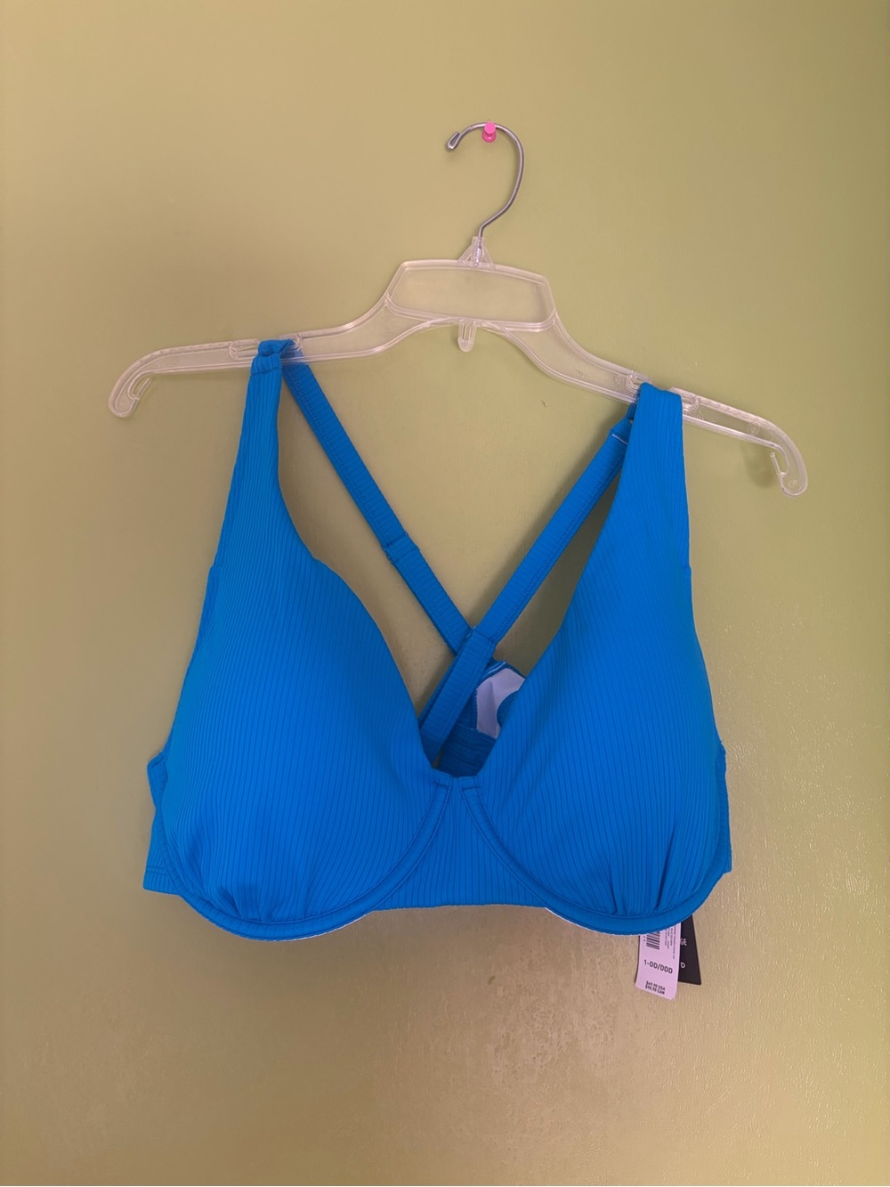 Blue Ribbed Underwire Swim Top